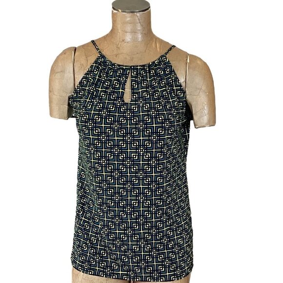 Banana Republic Halter Top Sz S Geometric Print Keyhole Neck 254E - Picture 1 of 8
